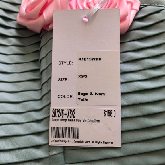 Unique Vintage Sage & Ivory Tulle Swing Cocktail Dress, XS, NWT - Picture 10 of 11